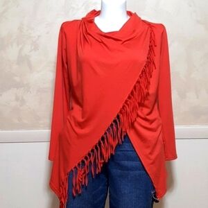 Tassel Crossover Fringe Wrap Sweater ORANGE SIZE LARGE LIKE NEW
